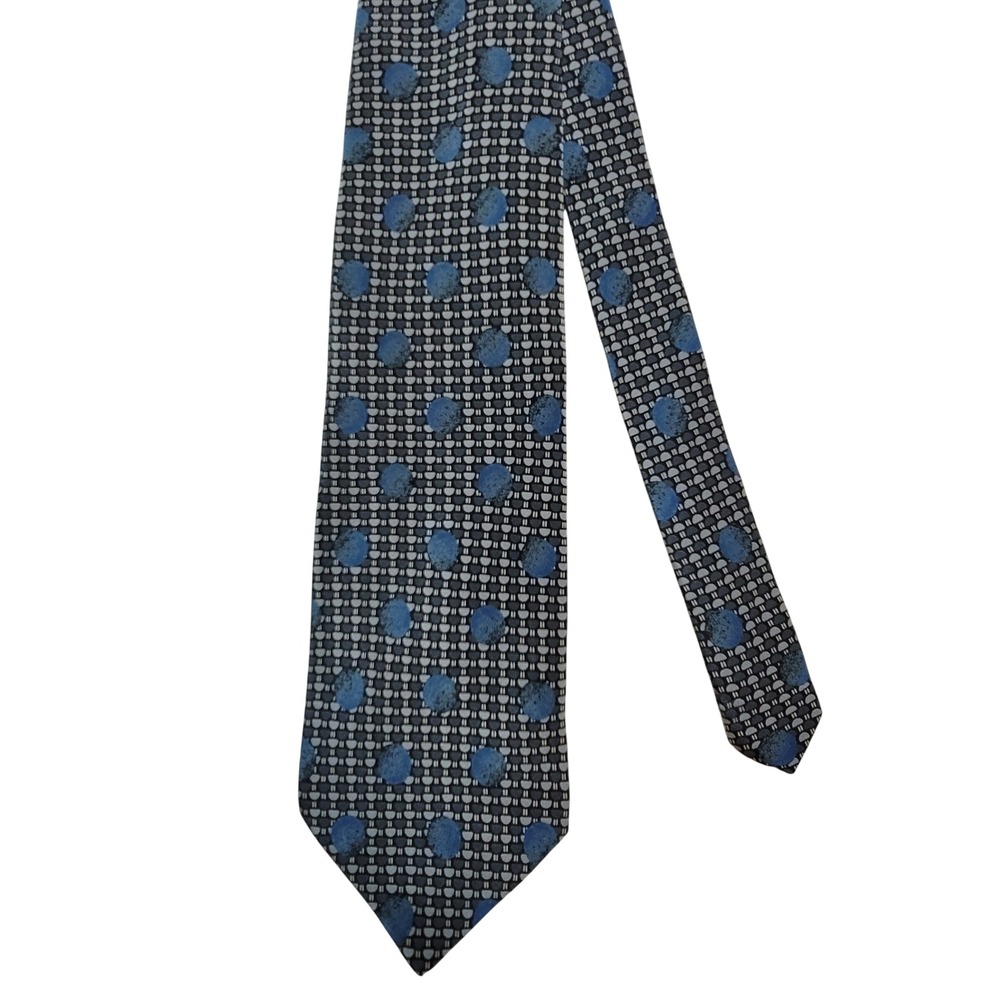 Stafford Tie Mens OS Blue Grey Geometric Circles 100% Silk Woven Classic Necktie